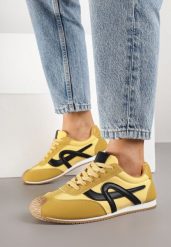 Żółte Sneakersy Ozdobione Geometrycznym Motywem Ardetia. Żółte obuwie sportowe Born2be, z jeansu, bez zapięcia. Za 99.99 zł.