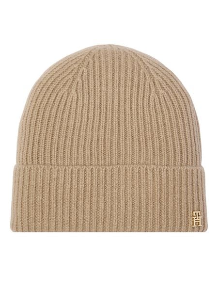 Tommy Hilfiger Czapka AW0AW19098 Beżowy. Brązowe czapki TOMMY HILFIGER, bez wzorów, z kaszmiru. Za 369.99 zł.