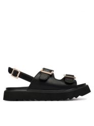 REPLAY Sandały GWF5D .000.C0008S Czarny. Czarne sandały Replay, bez wzorów, ze skóry, bez obcasa, na płaskiej podeszwie, bez zapięcia. Za 309.99 zł.