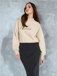 Bluza ze stójką - kremowy. Białe bluzy Sinsay, l, bez wzorów, bez kaptura. W wyprzedaży za 29.99 zł.