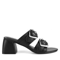Klapki JENNY. Czarne klapki Jenny, bez wzorów, bez obcasa. Za 139.99 zł.