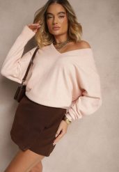 Jasnoróżowy Klasyczny Sweter z Wiskozą i Kaszmirem Marirra. Czerwone swetry Renee, bez wzorów, z jeansu, bez ramiączek. Za 119.99 zł.