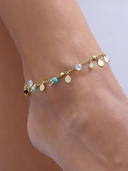 Luja Bijoux Pozłacana bransoletka z elementami ozdobnymi na kostkę rozmiar: onesize. Żółte bransoletki Luja Bijoux, z kryształem, pozłacane. Za 65.69 zł.