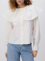 Koszula z ozdobnym kołnierzem - złamana biel. Koszule Reserved, l, bez wzorów, z bawełny, bez kołnierzyka, bez ramiączek. Za 139.99 zł.