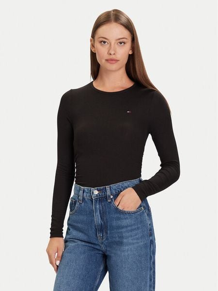 Tommy Jeans Bluzka DW0DW21568 Czarny Slim Fit. Czarne bluzki Tommy Jeans, l, bez wzorów, z jeansu, bez kołnierzyka, bez ramiączek. Za 139.99 zł.