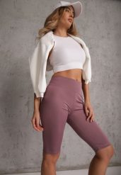 Fioletowe Szorty Bikery High Waist z Wyszczuplającym Pasem Briarrose. Fioletowe szorty Renee, bez wzorów, casualowe, z podwyższonym stanem. Za 39.99 zł.