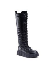 Jenny Fairy Kozaki WS5890-03 Czarny. Czarne kozaki Jenny Fairy, ze skóry, bez obcasa, na płaskiej podeszwie, bez zapięcia. Za 149.97 zł.