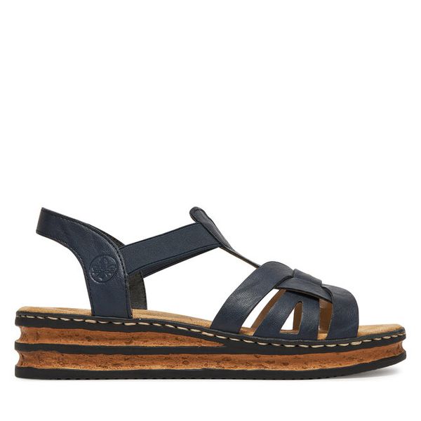 Sandały Rieker. Niebieskie sandały Rieker, bez wzorów, bez obcasa, na koturnie, bez zapięcia. Za 299.99 zł.