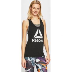 Reebok - Top. Czarne topy Reebok, s, bez wzorów, z dzianiny, bez kołnierzyka, bez ramiączek. W wyprzedaży za 69.90 zł.
