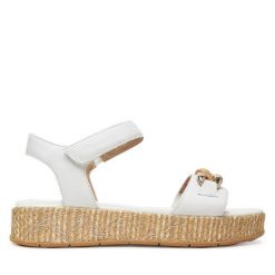 Sandały Tamaris. Białe sandały Tamaris, bez wzorów, bez obcasa, na koturnie, bez zapięcia. Za 379.99 zł.