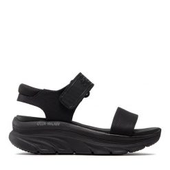 Sandały Skechers. Czarne sandały Skechers, bez wzorów, bez obcasa, na koturnie, bez zapięcia. Za 199.99 zł.
