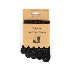 Antypoślizgowe skarpetki z palcami do jogi myga Yoga Toe Socks. Czarne skarpety MYGA, bez wzorów. Za 49.99 zł.