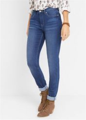 Dżinsy slim ze średnim stanem i stretchem. Niebieskie jeansy bonprix, bez wzorów. Za 122.99 zł.