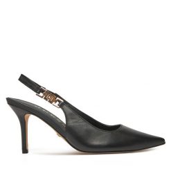 Sandały Guess. Czarne sandały Guess, z aplikacjami, bez obcasa, na szpilce, bez zapięcia. Za 539.99 zł.