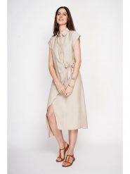 Le Jardin du Lin Sukienka w kolorze kremowym rozmiar: 42. Brązowe sukienki Le jardin du lin, bez wzorów, bez kołnierzyka, bez ramiączek, midi. Za 130.99 zł.