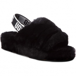 Kapcie UGG - W Fluff Yeah Slide 1095119 W/Blk. Czarne obuwie domowe UGG, bez wzorów, z tworzywa sztucznego, bez zapięcia. W wyprzedaży za 359.00 zł.