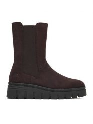 Rieker Botki CEO-Z8983-25 Brązowy ciemny. Brązowe botki Rieker, bez wzorów, z materiału, bez obcasa, na koturnie, bez zapięcia. Za 389.99 zł.
