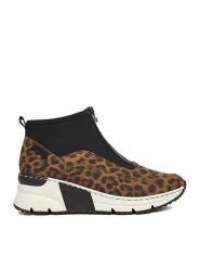 Rieker Botki CEO-N6352-90 Czarny. Czarne botki Rieker, bez wzorów, z materiału, bez obcasa, na koturnie, bez zapięcia. Za 329.99 zł.