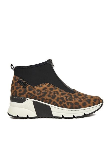 Rieker Botki CEO-N6352-90 Czarny. Czarne botki Rieker, bez wzorów, z materiału, bez obcasa, na koturnie, bez zapięcia. Za 289.99 zł.