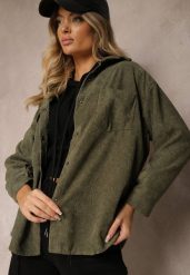 Zielona Klasyczna Koszula Sztruksowa Nevettis. Zielone koszule Renee, l, bez wzorów, z jeansu, eleganckie, bez kołnierzyka, bez ramiączek. Za 49.99 zł.