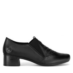 Półbuty Rieker. Czarne czółenka Rieker, bez wzorów, bez obcasa, na obcasie, bez zapięcia. Za 329.99 zł.