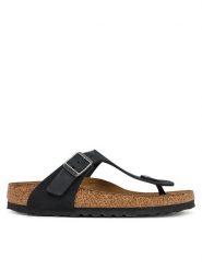 Birkenstock Japonki Gizeh SFB LENB 1019015 Czarny. Czarne klapki Birkenstock, bez wzorów, z nubiku, bez obcasa. Za 499.99 zł.