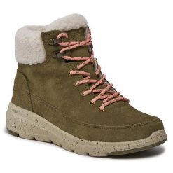 Botki Skechers. Brązowe botki Skechers, bez wzorów, bez obcasa, na płaskiej podeszwie, bez zapięcia. Za 409.99 zł.