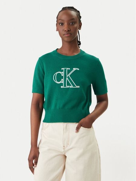 Calvin Klein Jeans Sweter LV047F356G Zielony Regular Fit. Zielone swetry Calvin Klein Jeans, xl, bez wzorów, z bawełny, bez ramiączek. Za 254.99 zł.
