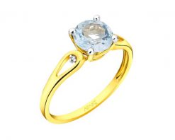 Pierścionek z żółtego złota z diamentami i topazem Sky Blue - próba 375. Niebieskie pierścionki Apart, z diamentem, złote. Za 1,259.00 zł.