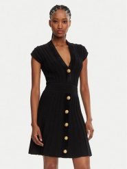 Balmain Sukienka dzianinowa DF0R7086KH64 Czarny Regular Fit. Czarne sukienki Balmain, bez wzorów, z dzianiny, bez kołnierzyka, bez ramiączek. Za 7,559.00 zł.