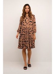 CULTURE Sukienka w kolorze beżowym rozmiar: L. Brązowe sukienki Culture, l, bez wzorów, z wiskozy, bez kołnierzyka, bez ramiączek, midi, rozkloszowane. Za 130.99 zł.