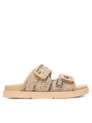 Tommy Hilfiger Klapki Double Strap Raffia FW0FW09122 Beżowy. Brązowe klapki TOMMY HILFIGER, bez wzorów, z syntetyku, bez obcasa. Za 529.99 zł.