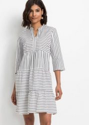 Sukienka tunikowa z czystej bawełny. Czarne sukienki bonprix, bez wzorów, z bawełny, bez kołnierzyka, bez ramiączek. Za 129.99 zł.