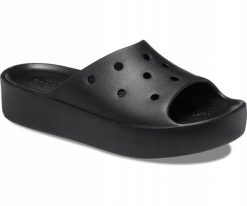 Klapki Dla Dorosłych Crocs Classic Platform Slide. Czarne klapki Crocs, bez wzorów, z materiału, bez obcasa. Za 139.99 zł.