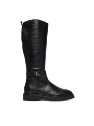Calvin Klein Kozaki Knee Boot W/ Metal Logo HW0HW02665 Czarny. Czarne kozaki Calvin Klein, ze skóry, bez obcasa, na płaskiej podeszwie, bez zapięcia. Za 949.99 zł.