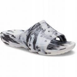 Klapki Dla Dorosłych Crocs Saturday Marbled Slide. Czarne klapki Crocs, bez wzorów, z materiału, bez obcasa. Za 169.99 zł.