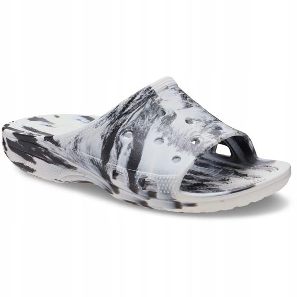 Klapki Dla Dorosłych Crocs Saturday Marbled Slide. Czarne klapki Crocs, bez wzorów, z materiału, bez obcasa. Za 169.99 zł.