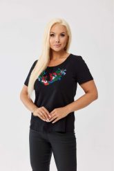 Czarna bawełniana bluzka z haftem kwiatowym OVERSIZE PLUS SIZE WIOSNA LATO. Czarne bluzki Moda Size Plus Iwanek, l, z aplikacjami, z bawełny, biznesowe, bez kołnierzyka, plus size, bez ramiączek. Za 129.90 zł.