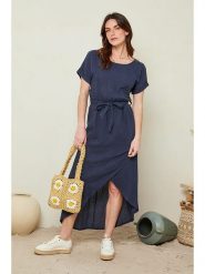 Le Monde du Lin Lniana sukienka w kolorze granatowym rozmiar: 38/40. Niebieskie sukienki Le Monde du Lin, bez wzorów, ze lnu, klasyczne, bez kołnierzyka, bez ramiączek, maxi. Za 158.47 zł.