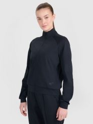 4F Bluza treningowa regular szybkoschnąca damska - czarna L. Czarne bluzy sportowe 4f, l, bez wzorów, z dzianiny, bez kaptura. W wyprzedaży za 99.99 zł.