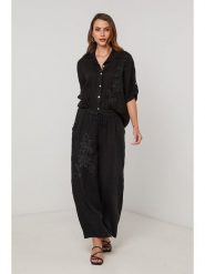 Lin Passion Lniane spodnie w kolorze czarnym rozmiar: 40/42. Czarne spodnie materiałowe Lin Passion, bez wzorów, ze lnu, z standardowym stanem. Za 143.99 zł.