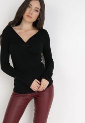 Czarny Sweter Ampippe. Czarne swetry Born2be, m, bez wzorów, z dzianiny, bez ramiączek. Za 39.99 zł.