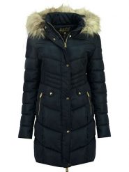 Geographical Norway Płaszcz zimowy "Badonna" w kolorze granatowym rozmiar: XXL. Niebieskie płaszcze Geographical Norway, na zimę, xxl, z aplikacjami, z puchu, bez kaptura. Za 374.23 zł.
