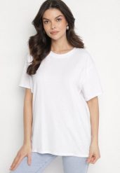 Biały T-shirt z Bawełny w Klasycznym Stylu Tulseli. Białe t-shirty Born2be, uniwersalny, bez wzorów, z bawełny, bez kołnierzyka, bez ramiączek. Za 44.99 zł.