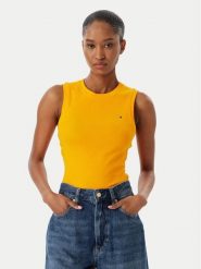 Tommy Hilfiger Top WW0WW47806 Pomarańczowy Slim Fit. Brązowe topy TOMMY HILFIGER, l, bez wzorów, z bawełny, bez kołnierzyka, bez ramiączek. Za 129.99 zł.