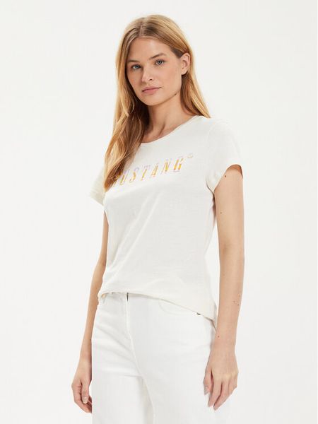 Mustang T-Shirt Loa 1015177 Écru Slim Fit. T-shirty Mustang, s, bez wzorów, z bawełny, bez kołnierzyka, bez ramiączek. Za 39.99 zł.