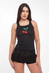 Top damski z nadrukiem czereśni TWINSET. Topy Twinset Milano, s, bez wzorów, bez kołnierzyka, bez ramiączek. Za 629.00 zł.