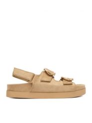 DeeZee Sandały CEO-SG19779-1 Beżowy. Brązowe sandały DeeZee, bez wzorów, z materiału, bez obcasa, na płaskiej podeszwie, bez zapięcia. Za 149.99 zł.