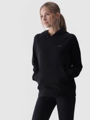 4F Bluza dresowa nierozpinana z kapturem damska - czarna XS. Czarne bluzy 4f, xs, bez wzorów, z bawełny, z kapturem. W wyprzedaży za 99.99 zł.