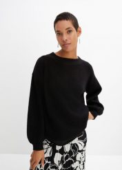 Sweter z rękawami balonowymi. Czarne swetry bonprix, bez wzorów, bez ramiączek. Za 109.99 zł.